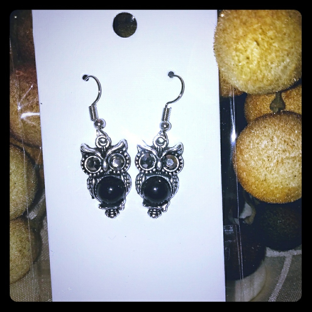 Black and silver owl earrings